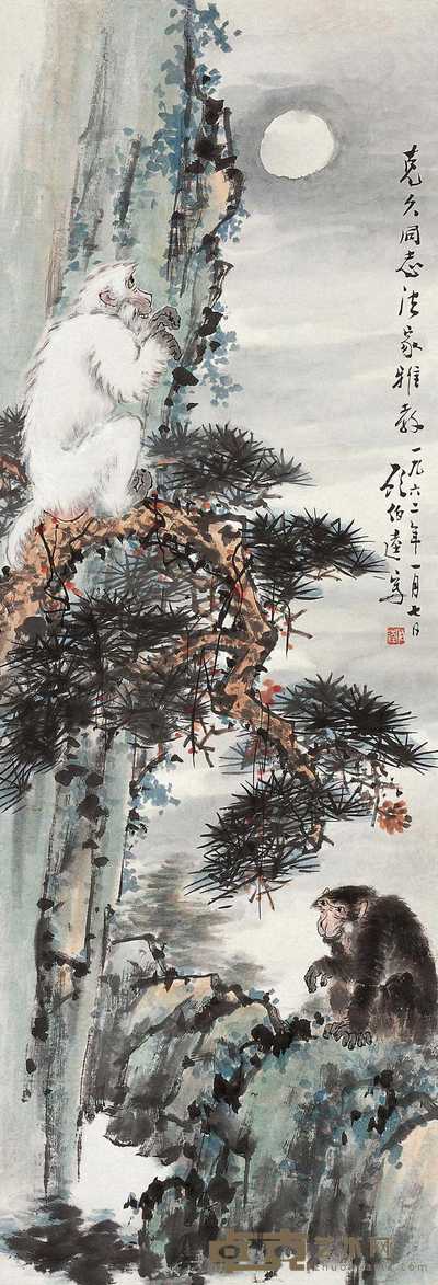 顾伯逵 1962年作 猴 立轴 100×34cm